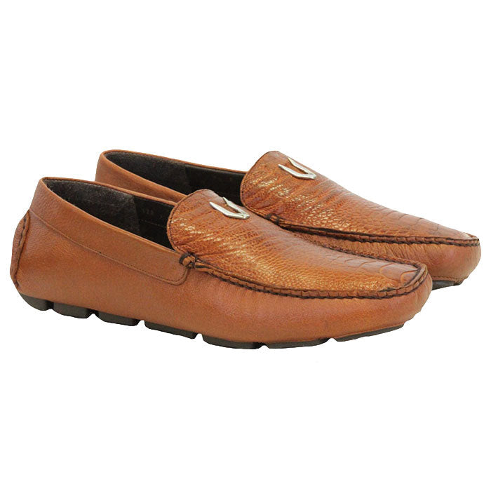 Vestigium Ostrich Leg Driving Loafers Cognac - Cognac Ostrich Leg men's driving loafer