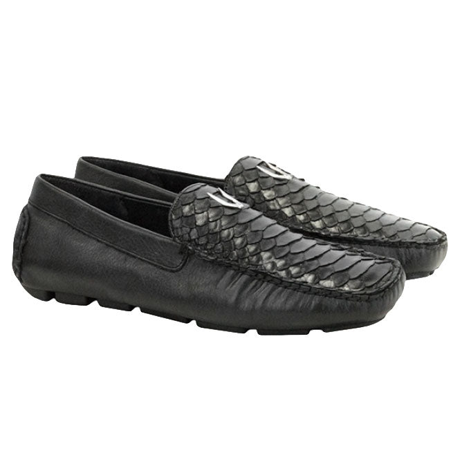 Vestigium Python Driving Loafers Black - Black Python men's driving loafer
