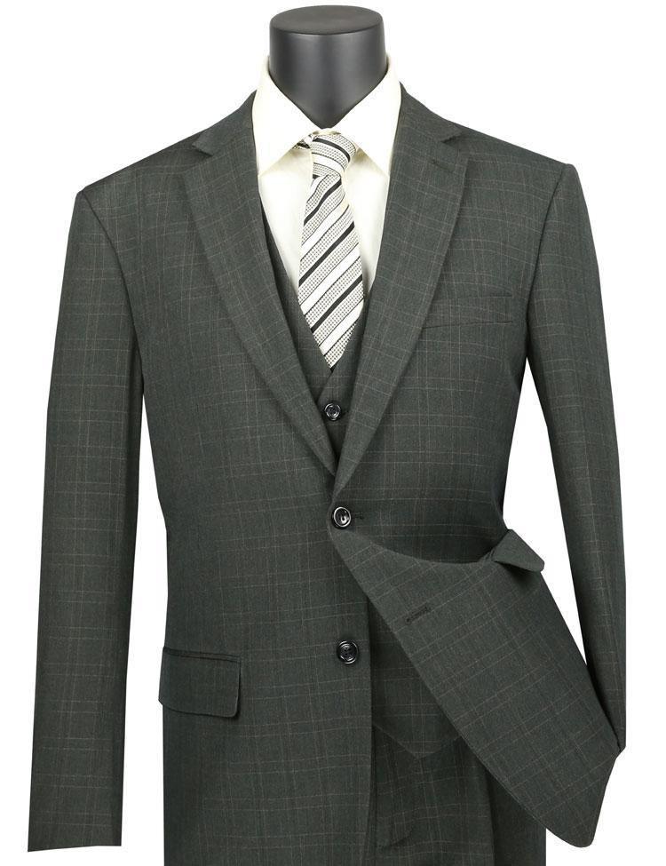 Vinca Collection- Olive Glen Plaid Three Piece Suit Regular Fit — MensUSA