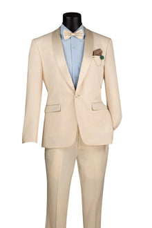 Spectrum Champagne Shawl Lapel Tuxedo – 3-Piece One Button Elegant Formal Suit