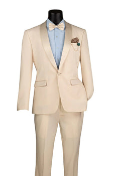 Spectrum Champagne Shawl Lapel Tuxedo – 3-Piece One Button Elegant Formal Suit