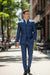 Mens Blue Sharkskin Mandarin Collar Tuxedo - 2 Piece Slim Fit Luxury Set