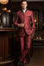 Mens Burgundy Sharkskin Mandarin Collar Tuxedo - 2 Piece Slim Fit Luxury Set
