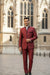Mens Burgundy Sharkskin Mandarin Collar Tuxedo - 2 Piece Slim Fit Luxury Set