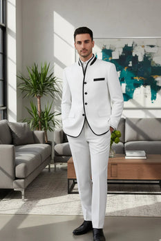 Mens White Sharkskin Mandarin Collar Tuxedo - 2 Piece Slim Fit Luxury Set