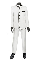 Mens White Sharkskin Mandarin Collar Tuxedo - 2 Piece Slim Fit Luxury Set