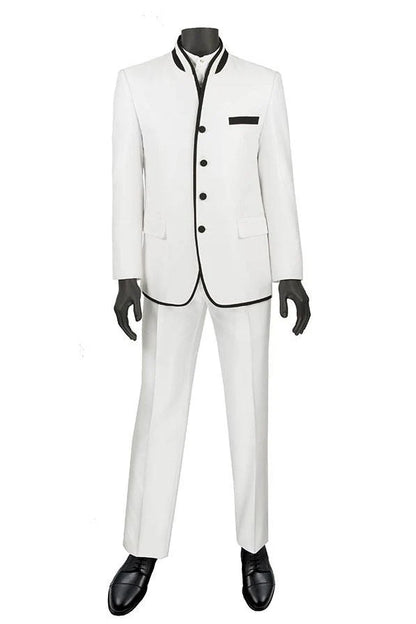 Mens White Sharkskin Mandarin Collar Tuxedo - 2 Piece Slim Fit Luxury Set