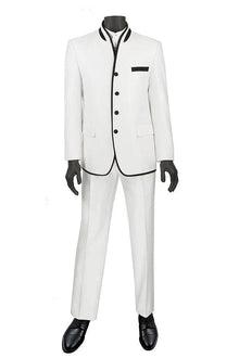 Mens White Sharkskin Mandarin Collar Tuxedo - 2 Piece Slim Fit Luxury Set