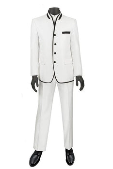 Mens White Sharkskin Mandarin Collar Tuxedo - 2 Piece Slim Fit Luxury Set