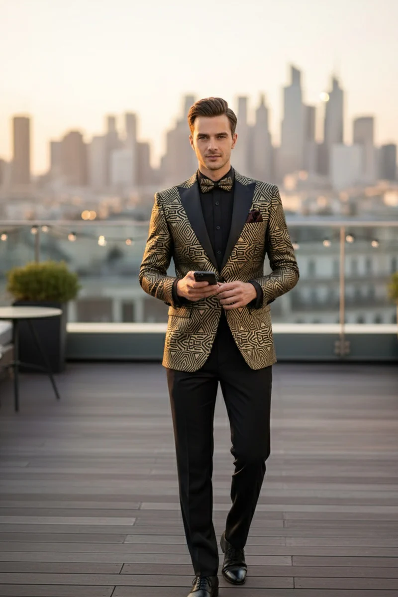 Giza Glamour Gold Tuxedo Jacket