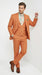 Vinci Mens Orange Three Piece Suit – Orange Windowpane Plaid 3PC Formal Suit for Wedding, Church and Business Holloween Color