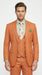 Vinci Mens Orange Three Piece Suit – Orange Windowpane Plaid 3PC Formal Suit for Wedding, Church and Business Holloween Color