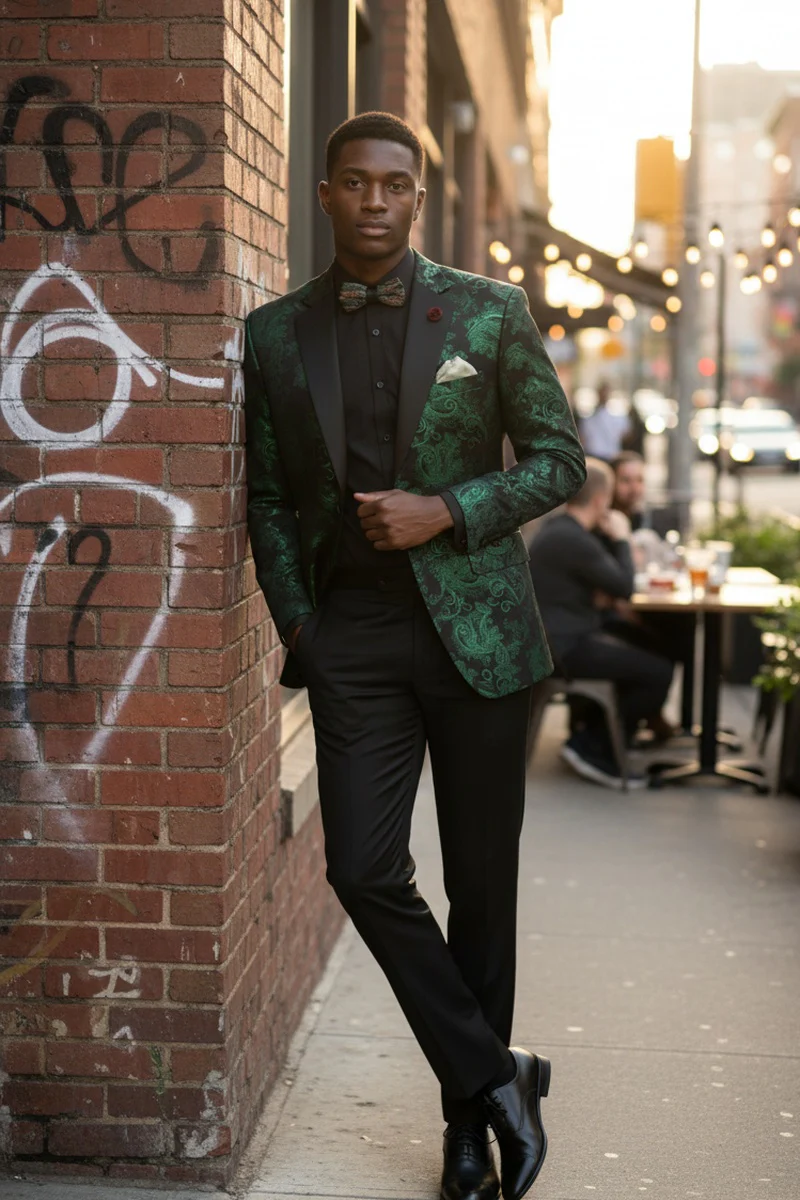 Posh Paisley Velvet Emerald Tuxedo Jacket