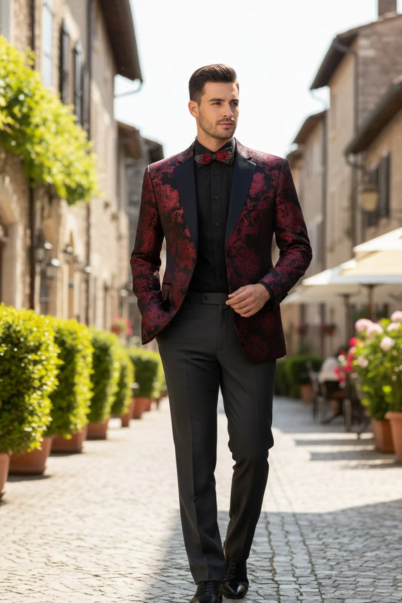 Posh Paisley Velvet Red Tuxedo Jacket