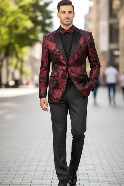 Posh Paisley Velvet Red Tuxedo Jacket