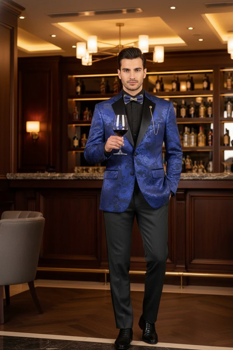 Posh Paisley Velvet Royal Blue Tuxedo Jacket