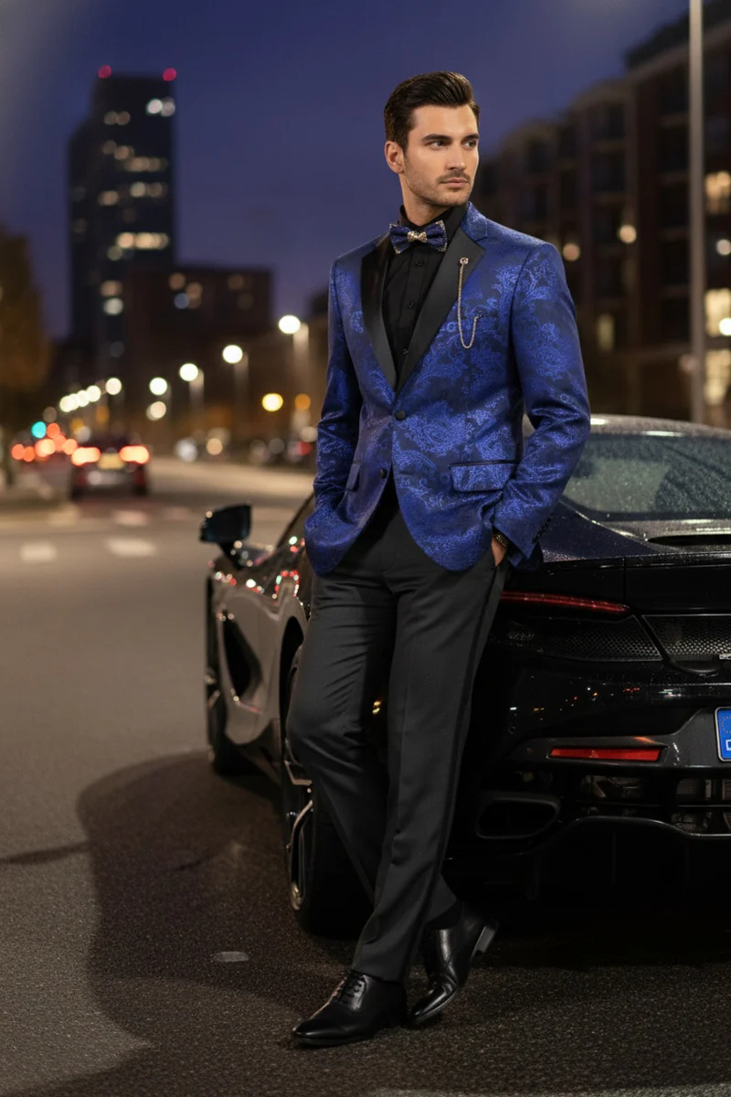 Posh Paisley Velvet Royal Blue Tuxedo Jacket
