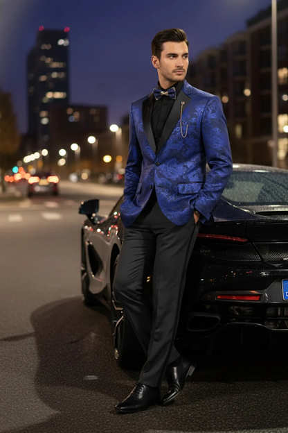 Posh Paisley Velvet Royal Blue Tuxedo Jacket