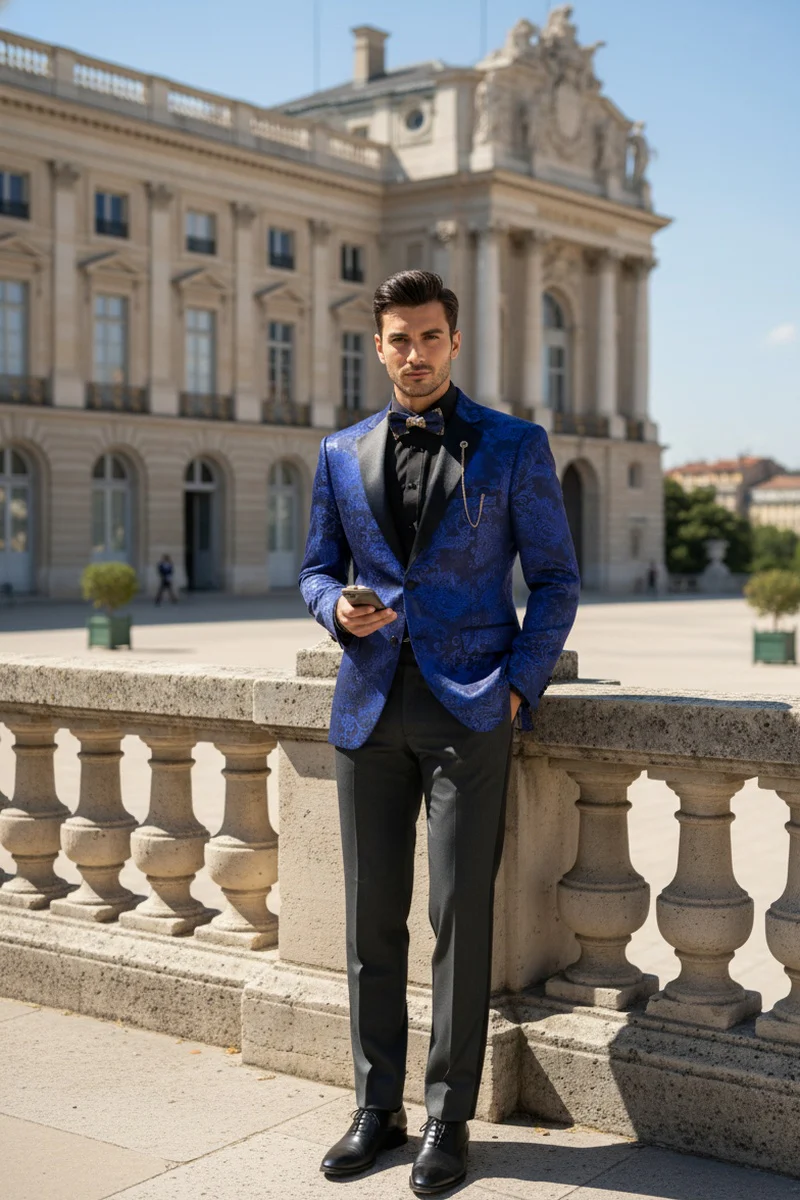Posh Paisley Velvet Royal Blue Tuxedo Jacket