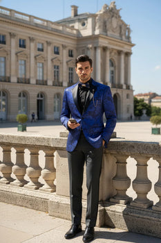 Posh Paisley Velvet Royal Blue Tuxedo Jacket