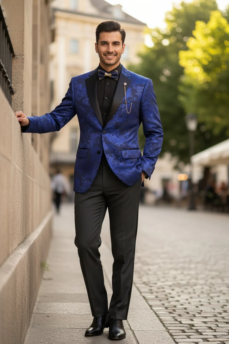 Posh Paisley Velvet Royal Blue Tuxedo Jacket