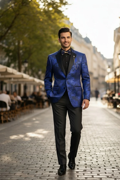 Posh Paisley Velvet Royal Blue Tuxedo Jacket