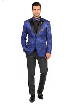 Posh Paisley Velvet Royal Blue Tuxedo Jacket