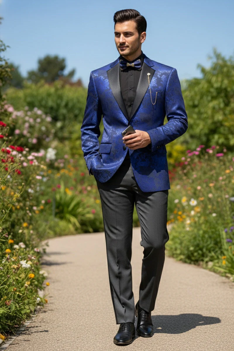 Posh Paisley Velvet Royal Blue Tuxedo Jacket