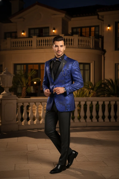 Posh Paisley Velvet Royal Blue Tuxedo Jacket