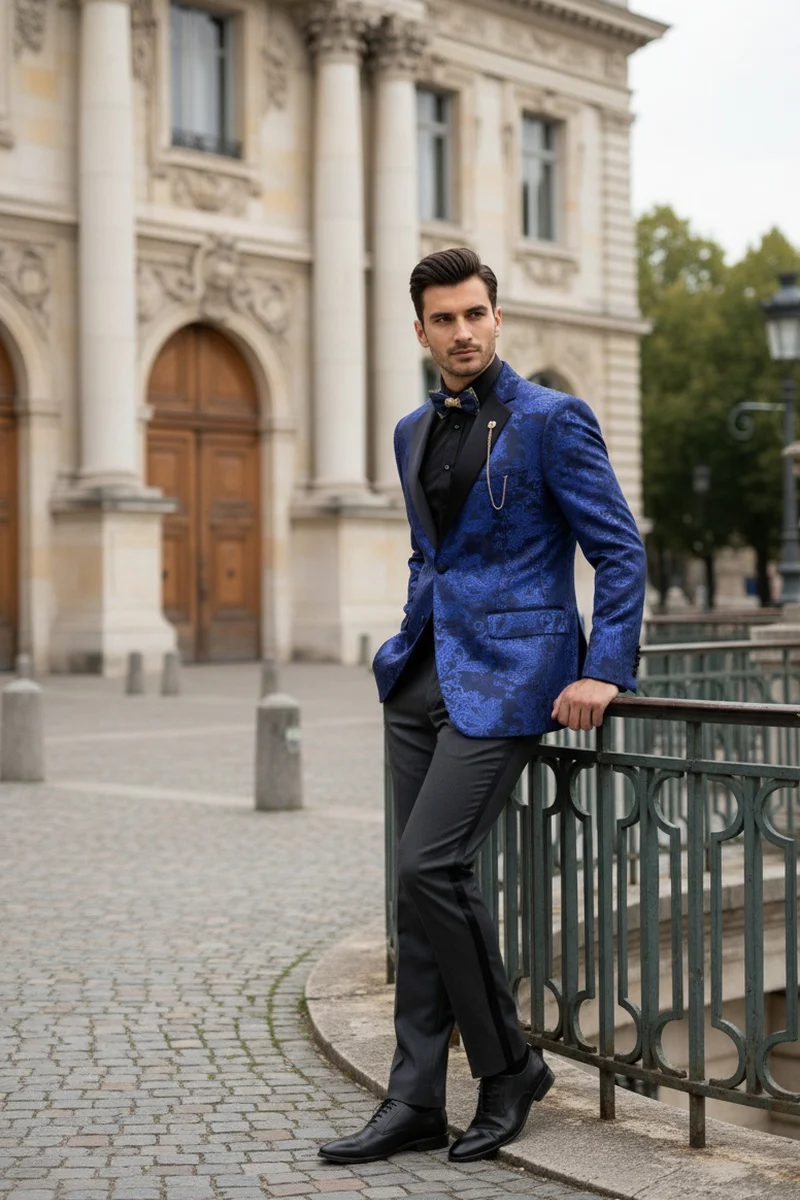 Posh Paisley Velvet Royal Blue Tuxedo Jacket