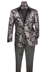 Posh Paisley Velvet Silver Tuxedo Jacket