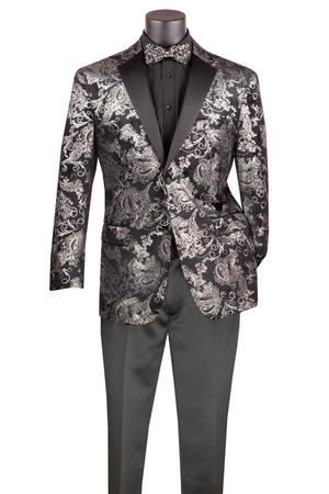 Posh Paisley Velvet Silver Tuxedo Jacket