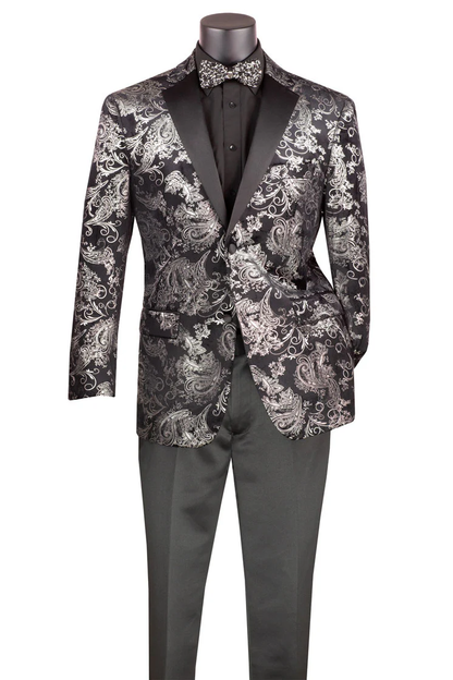 Posh Paisley Velvet Silver Tuxedo Jacket