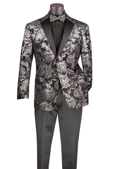 Posh Paisley Velvet Silver Tuxedo Jacket