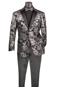 Posh Paisley Velvet Silver Tuxedo Jacket