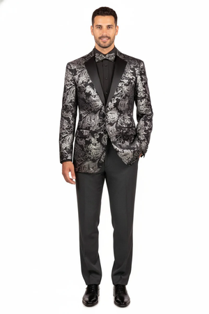 Posh Paisley Velvet Silver Tuxedo Jacket