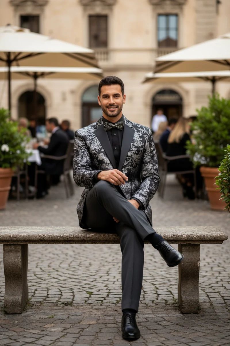 Posh Paisley Velvet Silver Tuxedo Jacket