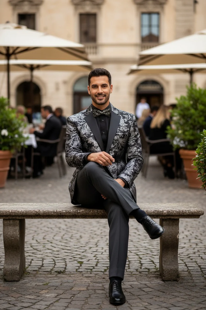 Posh Paisley Velvet Silver Tuxedo Jacket