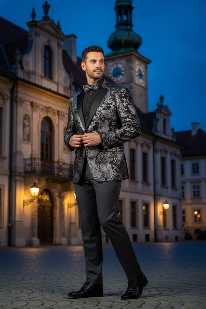 Posh Paisley Velvet Silver Tuxedo Jacket