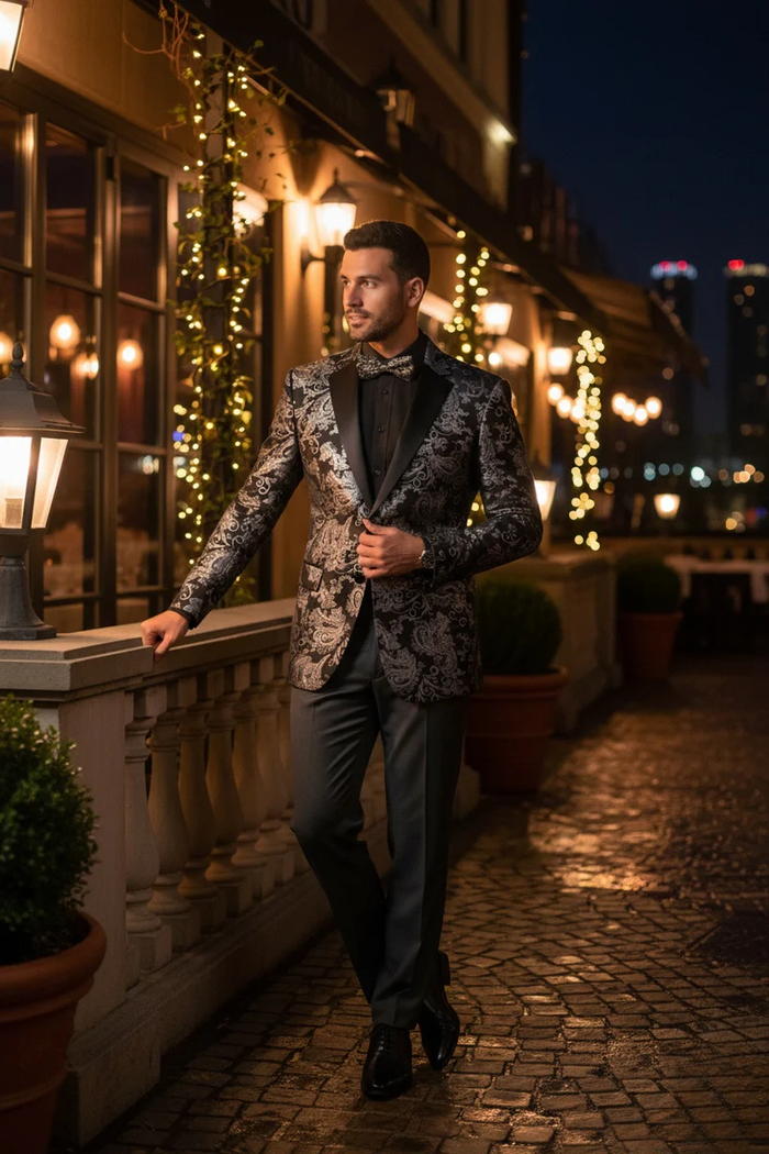 Posh Paisley Velvet Silver Tuxedo Jacket