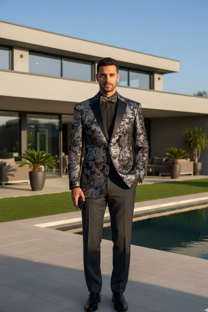 Posh Paisley Velvet Silver Tuxedo Jacket
