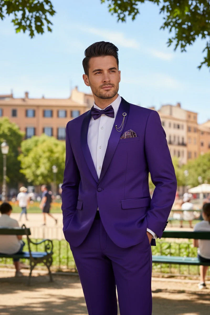 Premium Royal Purple Shawl Lapel Tuxedo – Spectrum 1 Button Formal Set
