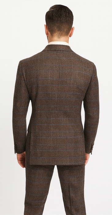 Vintage Suit - Rossiman Suit - Brown and Blue Mix Windowpane Suit - Glen Plaid Suit