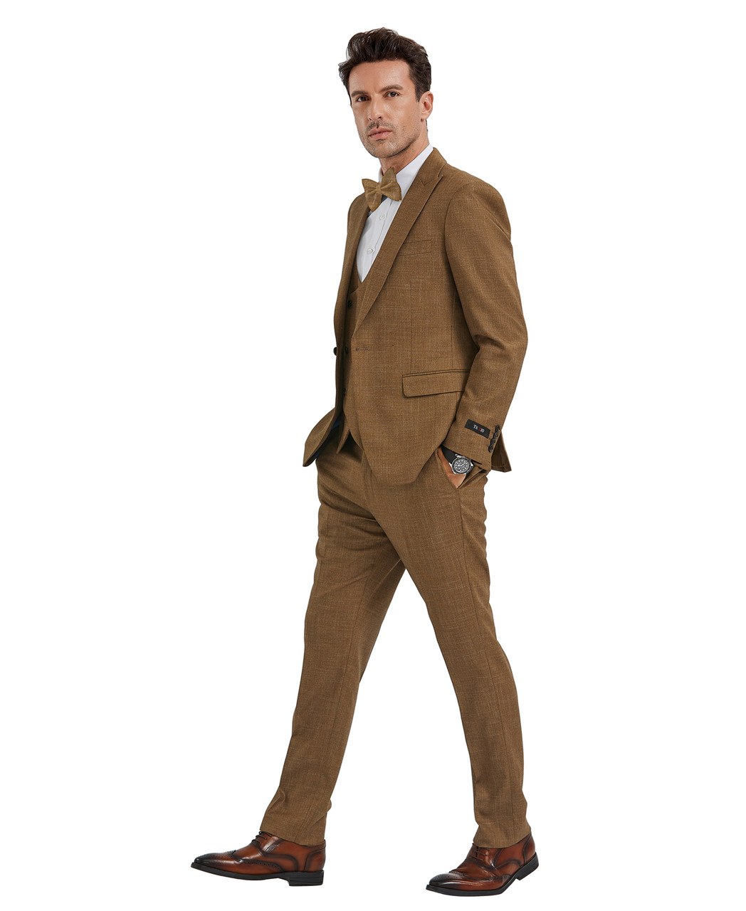 Mens Mocca Brown Taupe textured 1920s Great Gatsby Inspired Suit – Vintage Three Piece Retro Formal Suit Peak Lapel Modern Fit