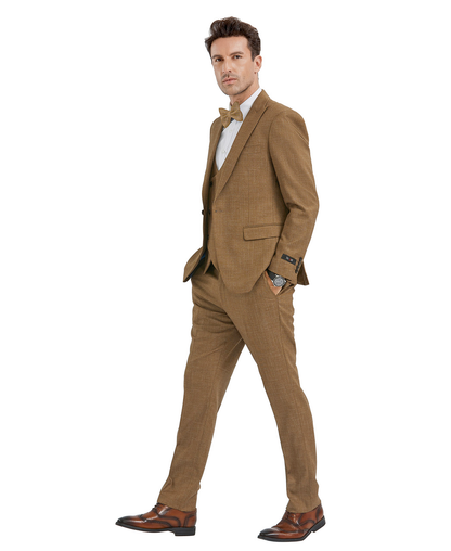 Mens Mocca Brown Taupe textured 1920s Great Gatsby Inspired Suit – Vintage Three Piece Retro Formal Suit Peak Lapel Modern Fit