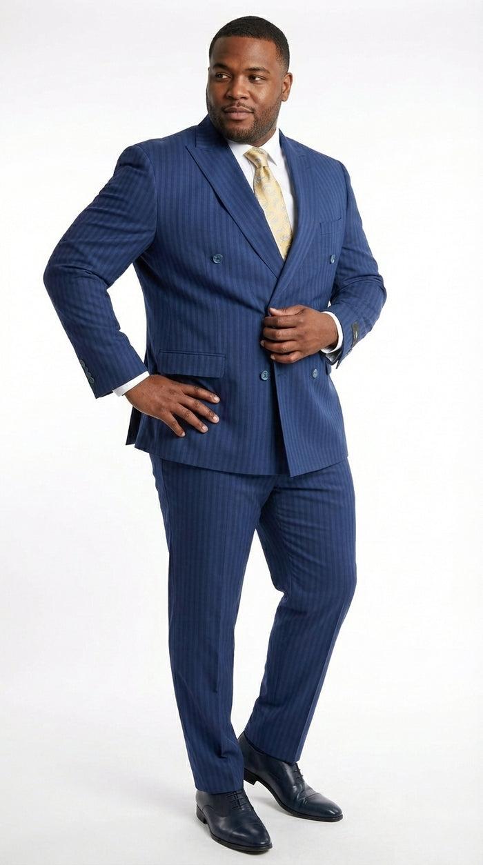 Vitali Mens Blue Tone on Tone Shadow Pinstripe Suit Set – Double Breasted Business  Side Vented Modern Fit