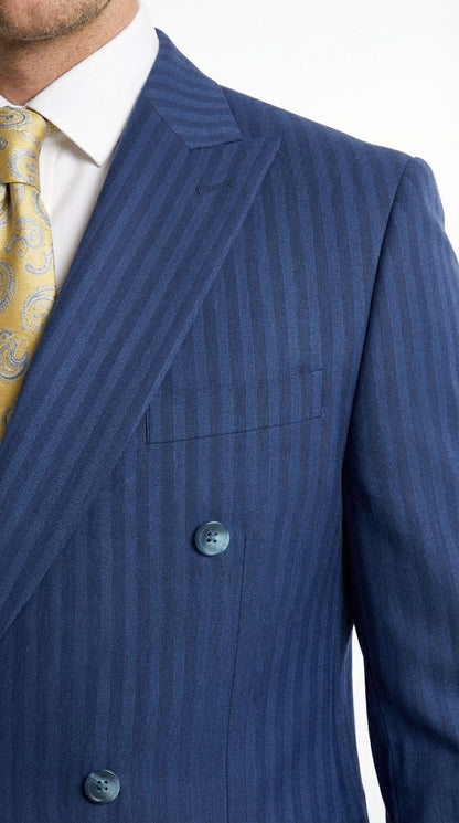 Vitali Mens Blue Tone on Tone Shadow Pinstripe Suit Set – Double Breasted Business  Side Vented Modern Fit