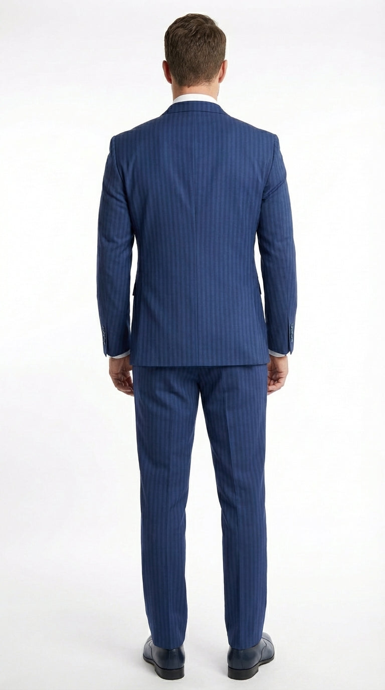 Vitali Mens Blue Tone on Tone Shadow Pinstripe Suit Set – Double Breasted Business  Side Vented Modern Fit