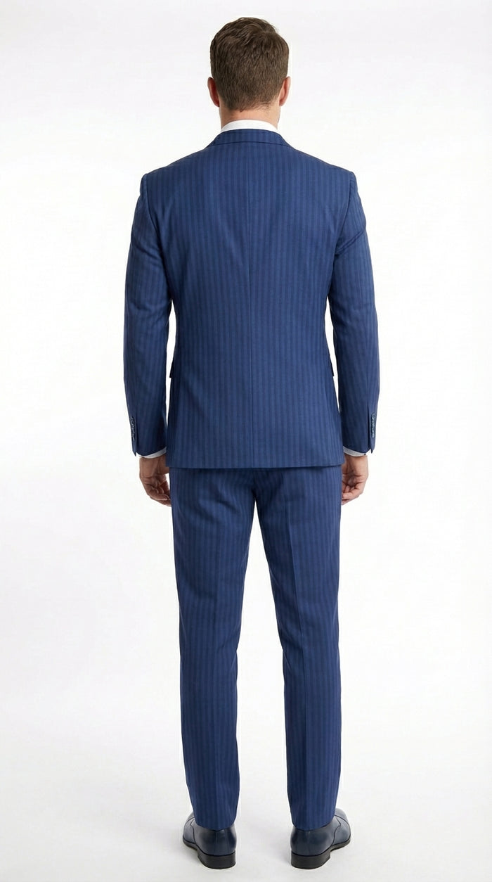 Vitali Mens Blue Tone on Tone Shadow Pinstripe Suit Set – Double Breasted Business  Side Vented Modern Fit