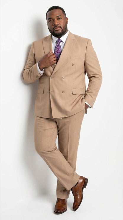 Vitali Tan Double Breasted Suit – Men’s 2 Piece Formal Suit for Wedding, Business and Special Events khaki beige color Modern Fit